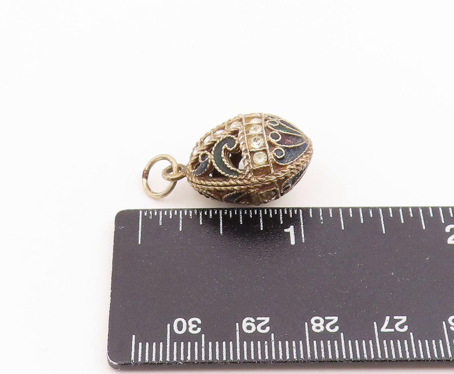 925 Sterling Silver Vintage Pendant Topaz Enameled Floral Faberge Egg  PT26226