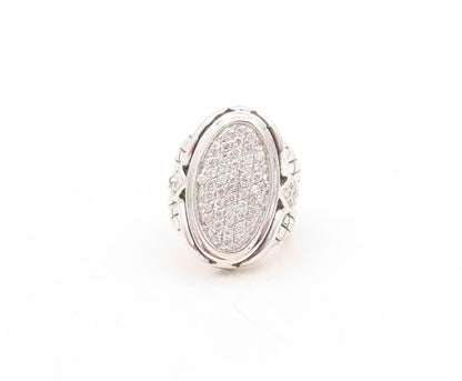 925 Sterling Silver Vintage Ring Net Design Etched Oval CZ Inlay  Sz 6  RG31320