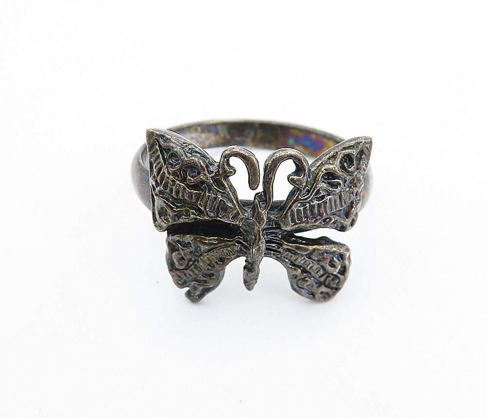 925 Sterling Silver  Vintage Oxidized Butterfly Motif Band Ring Sz 10.5 RG7321