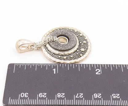 925 Sterling Silver Vintage Pendant MICHAEL DAWKINS Drusy Quartz Medal  PT25802