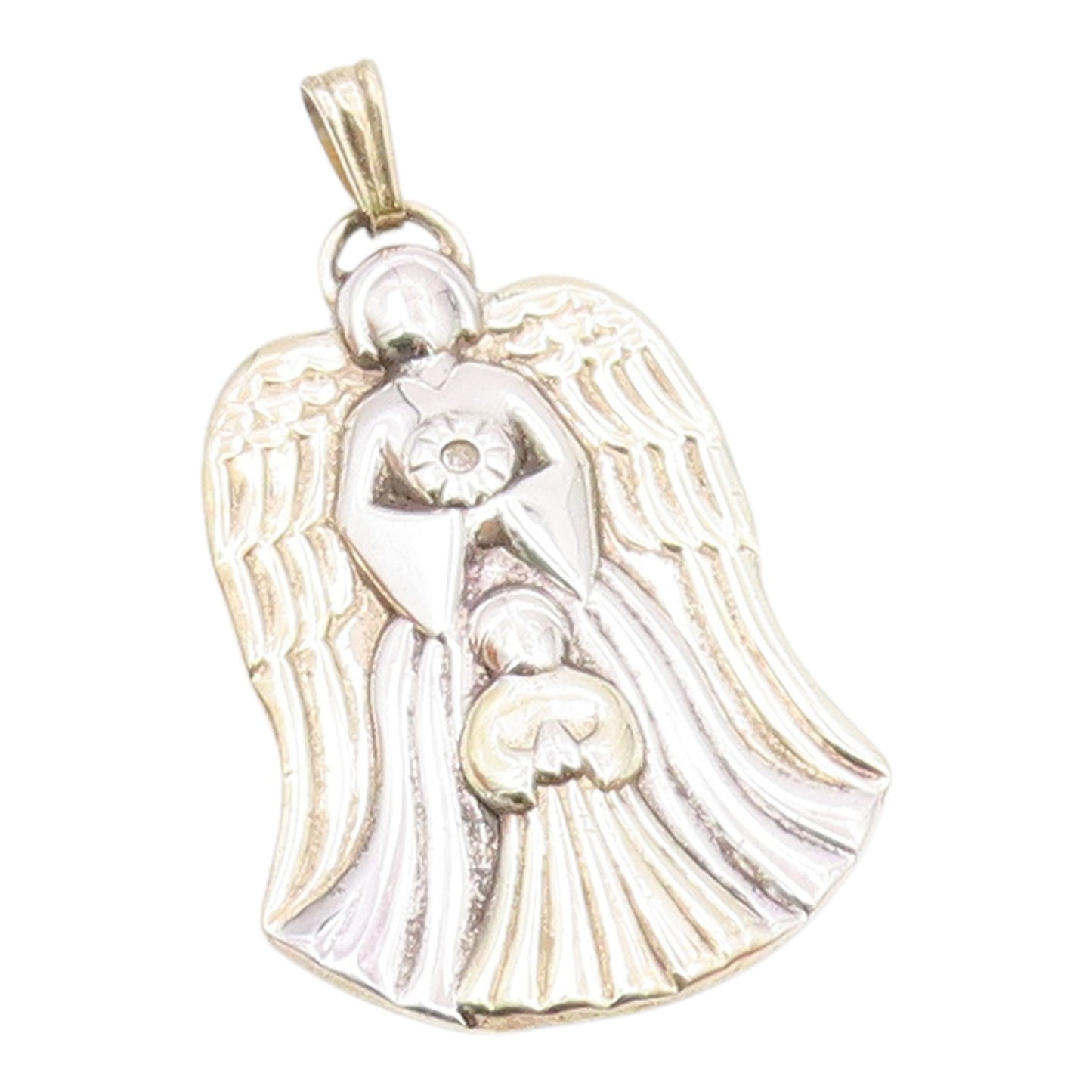 GORHAM 925 Silver  Vintage Genuine Diamond Praying Angels Pendant  PT21871