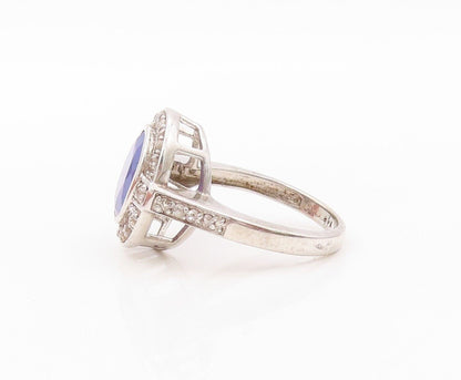 925 Sterling Silver Vintage Ring Oval Tanzanite Halo Diamonds  Sz 7  RG30182