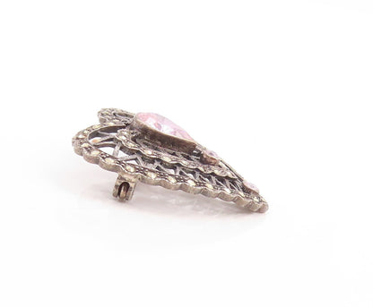 925 Sterling Silver Vintage Brooch Pin Dark Tone Designer Cut CZ Heart  BP11420