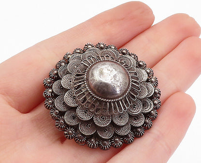 SIAM 925 Sterling Silver  Vintage Antique Oxidized Floral Brooch Pin  BP1181