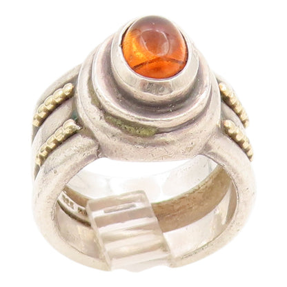 14k Gold & 925 Sterling Silver Vintage Ring ANITA SELINGER Amber  Sz 6  RG35759