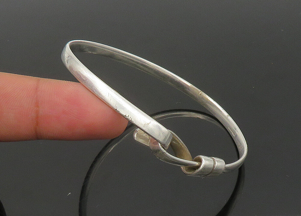 GAETAN 925 Sterling Silver  Vintage Shiny Loop Hook Bangle Bracelet  BT8885
