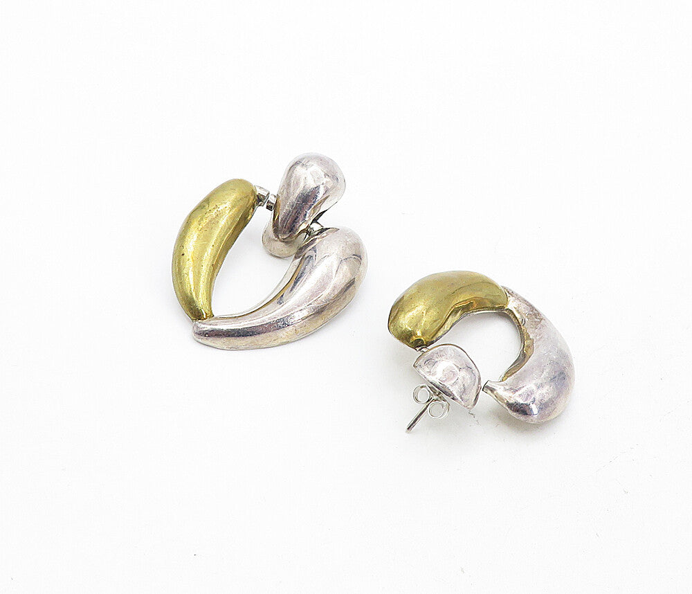 MEXICO 925 Sterling Silver  Vintage Two Tone Modernist Drop Earrings  EG4243