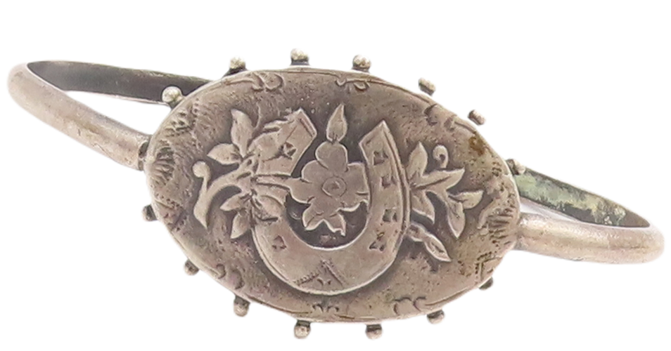925 Sterling Silver Vintage Bracelet Antique Floral Carved Horseshoe  BT10464