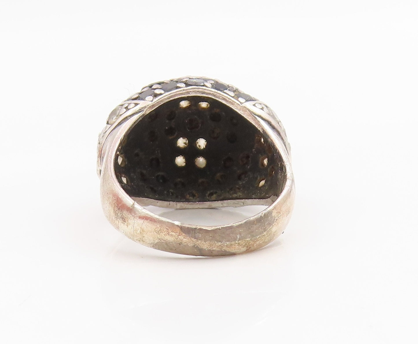925 Sterling Silver Vintage Ring White & Black CZ Cluster Dome  Sz 8.5  RG34195