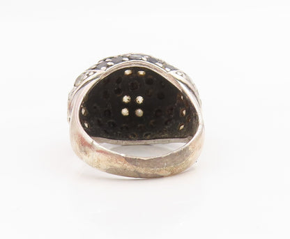 925 Sterling Silver Vintage Ring White & Black CZ Cluster Dome  Sz 8.5  RG34195