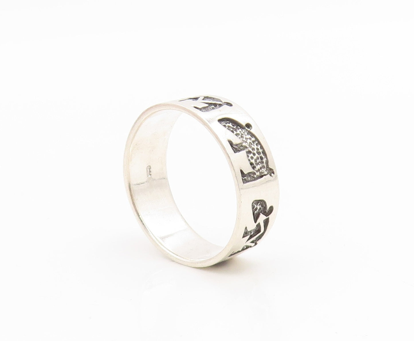 925 Sterling Silver Vintage Ring Engraved Coyote Motif Band  Sz 13.5  RG34955