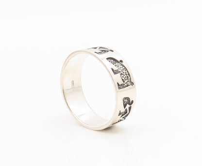 925 Sterling Silver Vintage Ring Engraved Coyote Motif Band  Sz 13.5  RG34955