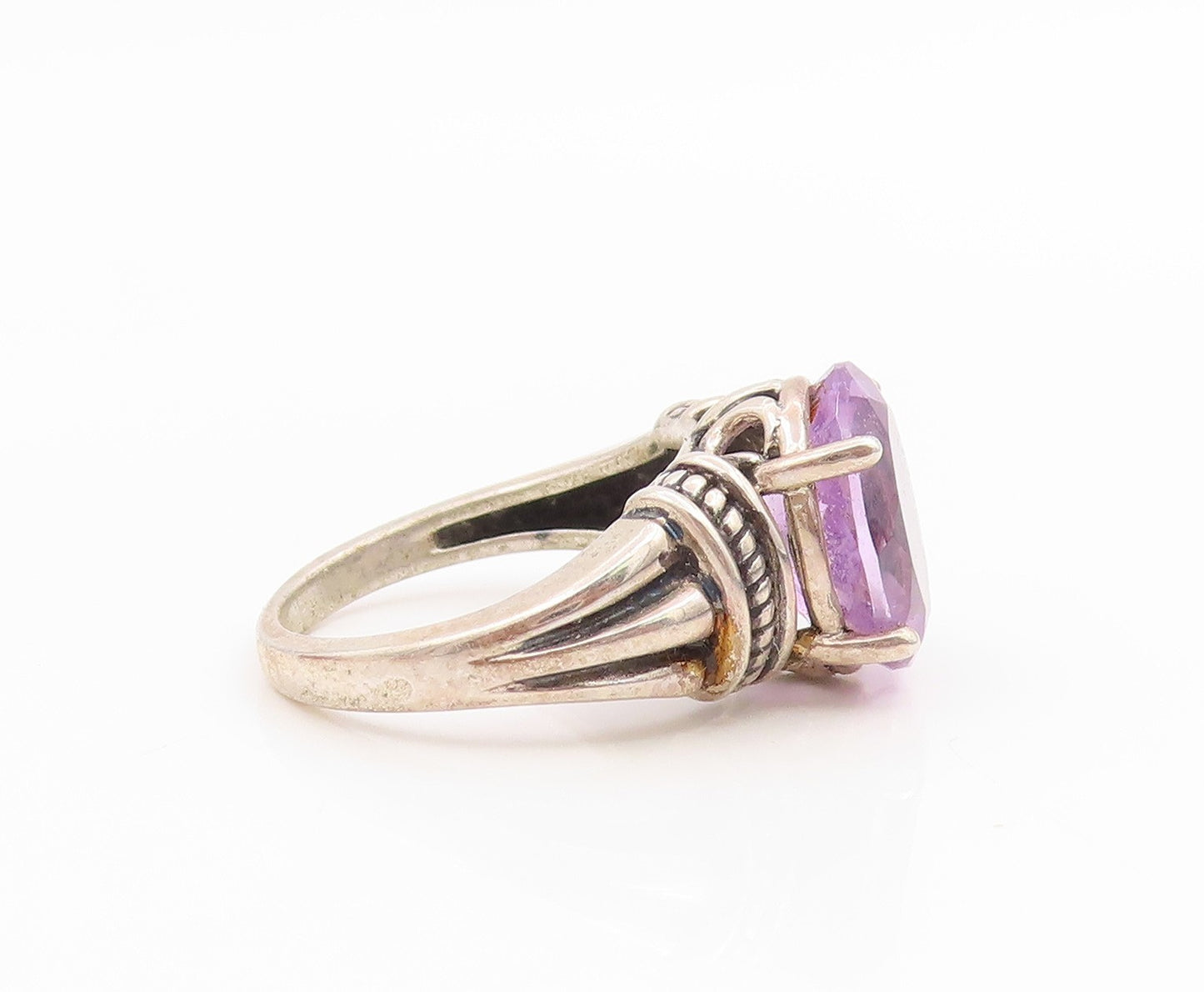 925 Sterling Silver Vintage Ring Oval Cut Amethyst Statement Band  Sz 6  RG35958