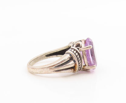 925 Sterling Silver Vintage Ring Oval Cut Amethyst Statement Band  Sz 6  RG35958