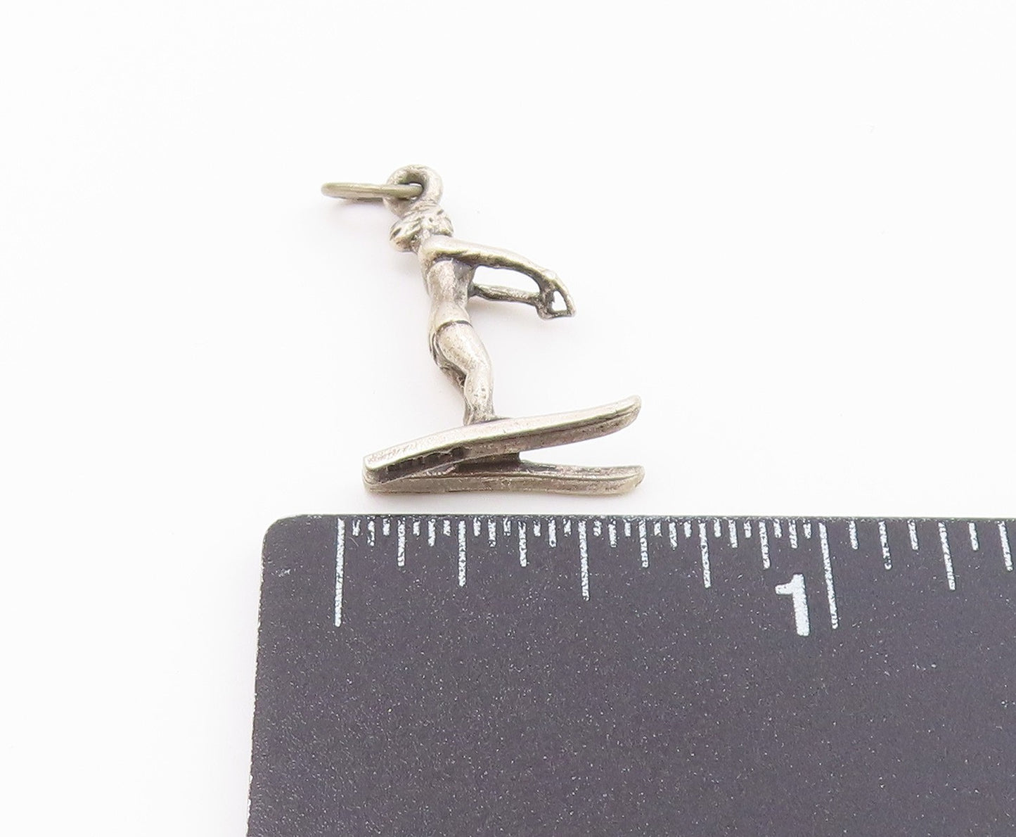 925 Sterling Silver  Vintage Shiny Petite Water Ski Sports Pendant  PT18379