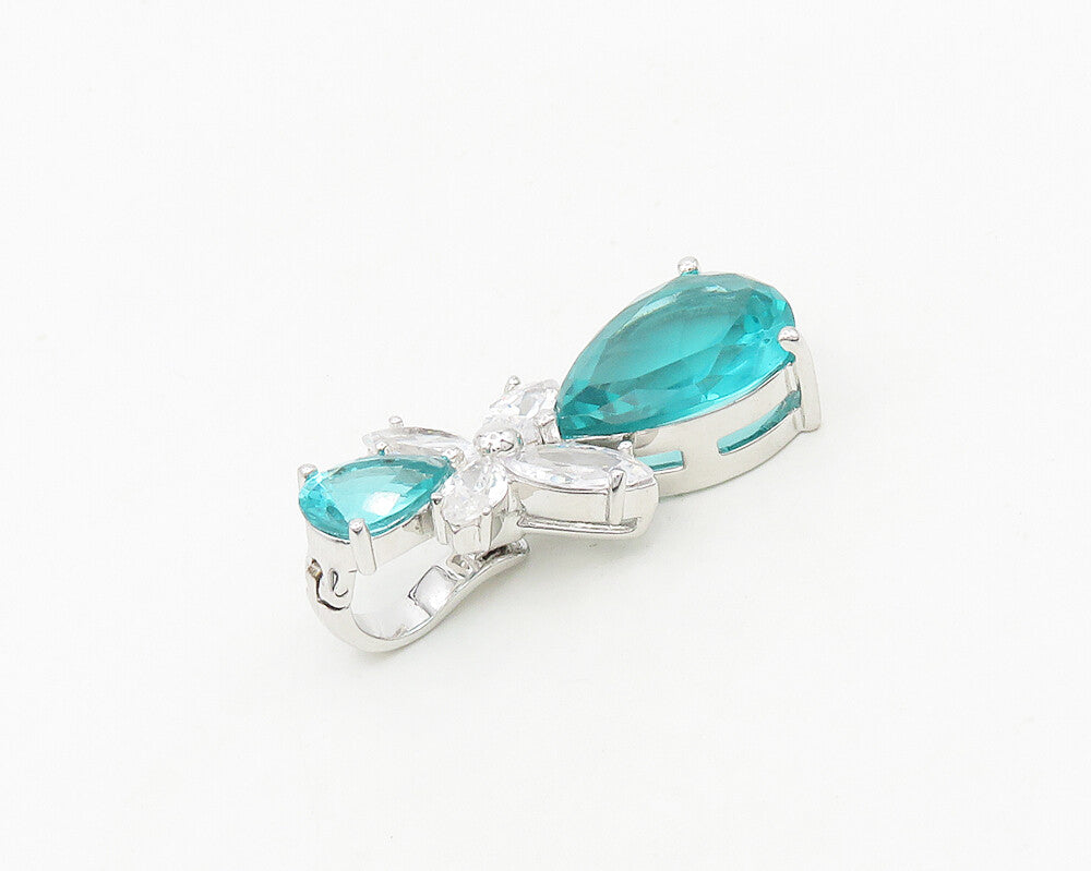 925 Sterling Silver  Sparkling Cubic Zirconia & Topaz Floral Pendant  PT14748
