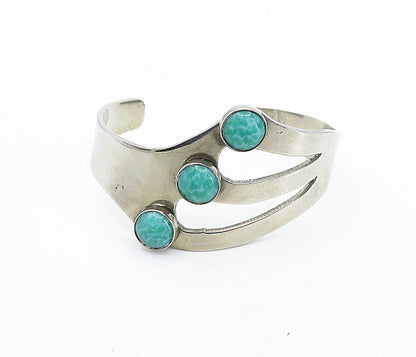 MEXICO 925 Sterling Silver Vintage Malachite Cutout Cuff Bracelet BT2662