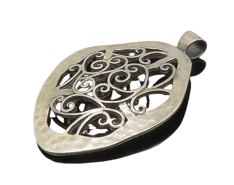 DESIGNER 925 Sterling Silver  Vintage Pretzel Swirl Vine Open Pendant  PT14318