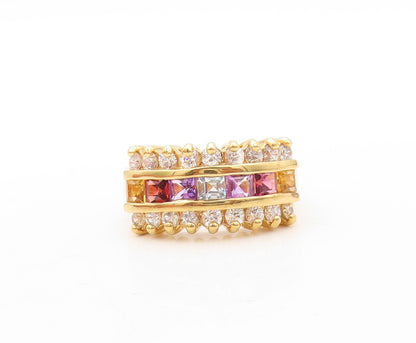 925 Sterling Silver Vintage Ring Gold Plated Square & Round CZ  Sz 6  RG31060