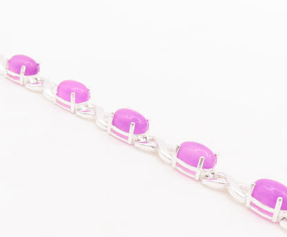 925 Sterling Silver Vintage Bracelet Oval Cut Purple Gemstones X Links  BT10666