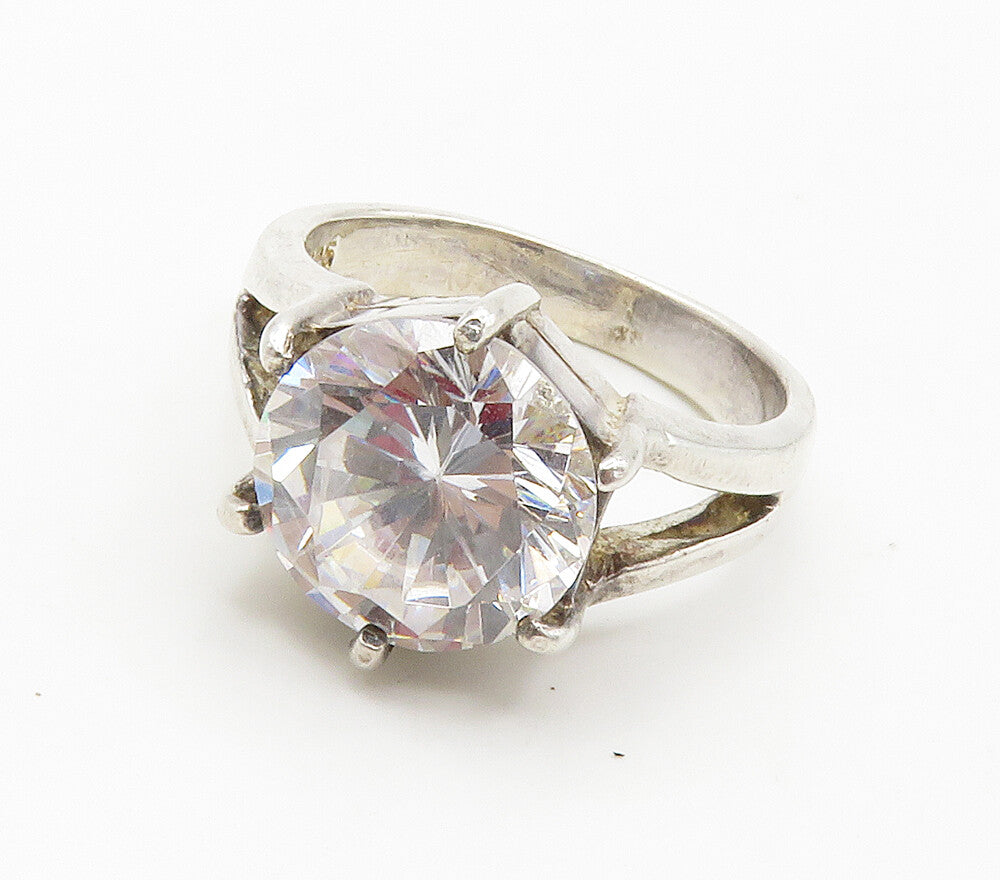 925 Sterling Silver  Prong Set Cubic Zirconia Cocktail Ring Sz 6  RG15356