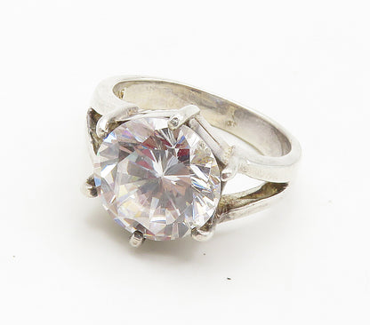 925 Sterling Silver  Prong Set Cubic Zirconia Cocktail Ring Sz 6  RG15356