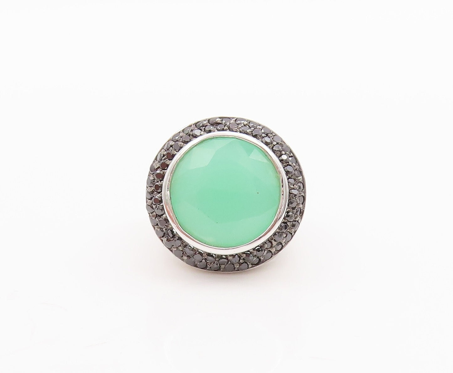 925 Sterling Silver Vintage Ring Round Green Gemstone Halo Spinel  Sz 7  RG29602