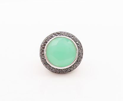 925 Sterling Silver Vintage Ring Round Green Gemstone Halo Spinel  Sz 7  RG29602