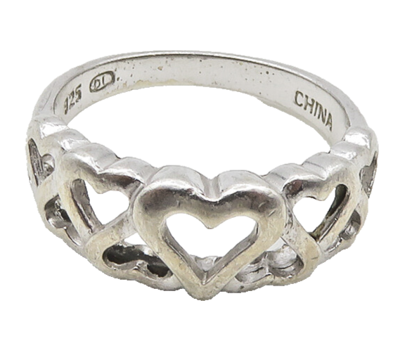 925 Sterling Silver  Vintage Up & Down Love Hearts Band Ring Sz 7  RG18786