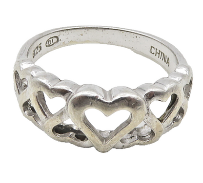 925 Sterling Silver  Vintage Up & Down Love Hearts Band Ring Sz 7  RG18786