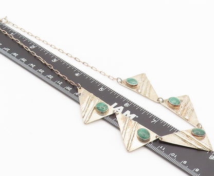 925 Silver  Vintage Modernist Malachite Carved Triangle Necklace  NE4138
