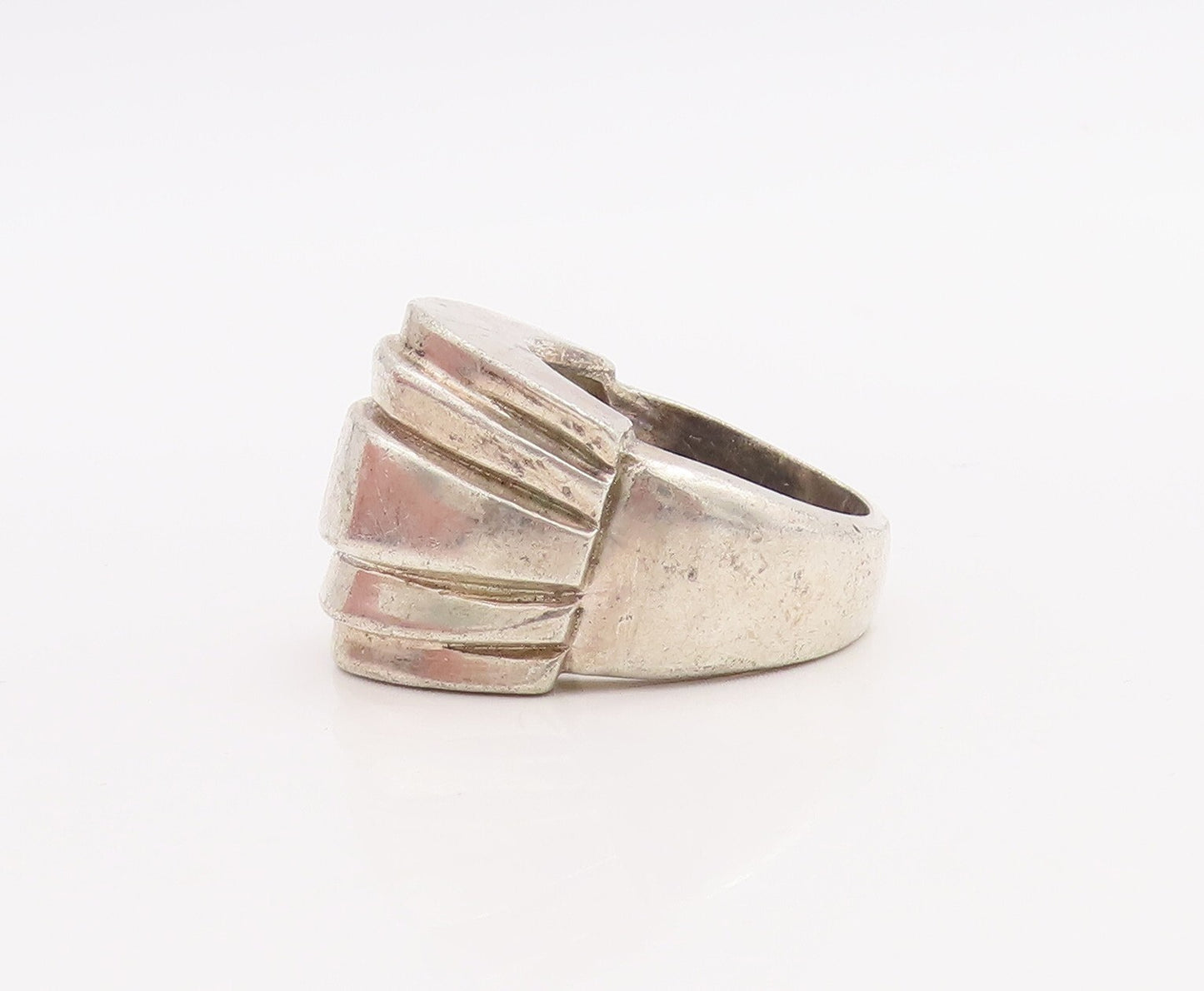 925 Sterling Silver Vintage Ring Solid Large Carved Dome  Sz 7.5  RG28905