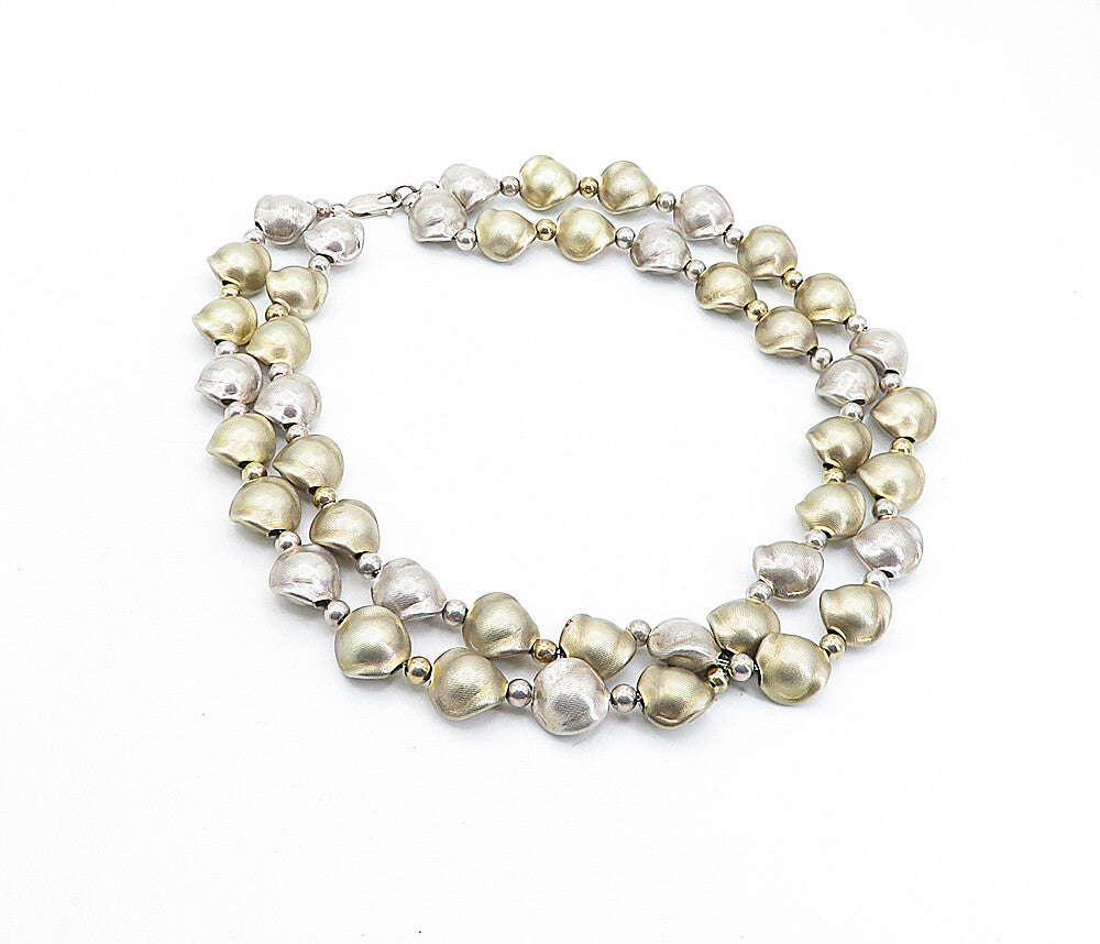 DOBBS BOSTON 925 Silver  Vintage 2 Tone Etched Beaded Chain Necklace  NE1148