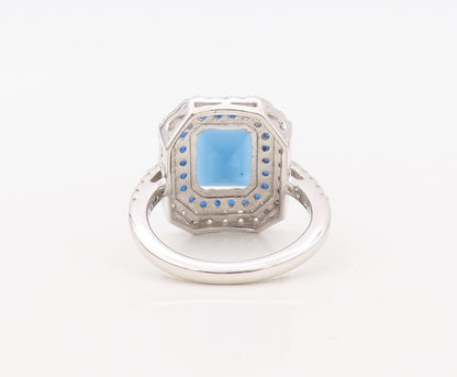 925 Sterling Silver Vintage Ring Designer Rectangle Sapphire & CZ  Sz 7  RG30662
