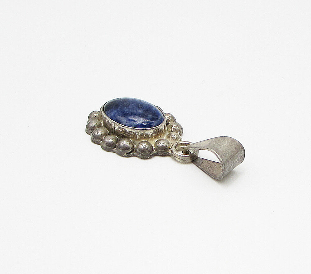MEXICO 925 Sterling Silver  Vintage Bezel Set Sodalite Drop Pendant  PT2319