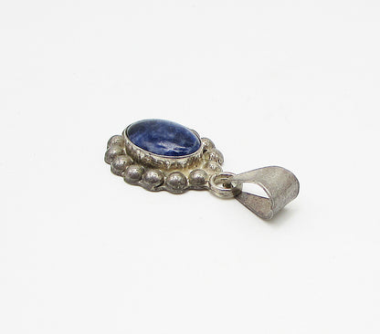 MEXICO 925 Sterling Silver  Vintage Bezel Set Sodalite Drop Pendant  PT2319