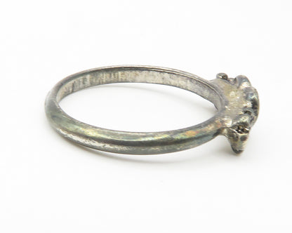 925 Sterling Silver  Vintage Oxidized Love Heart Band Ring Sz 7.5  RG11743