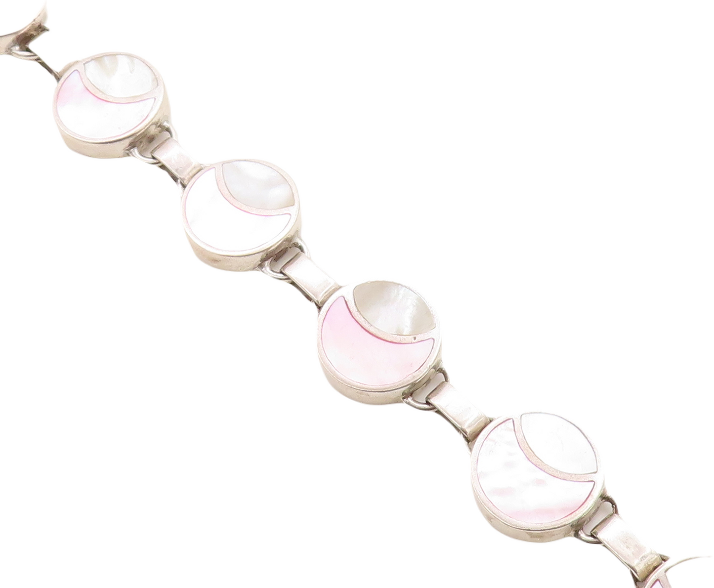 SOUL TOWER 925 Silver  Vintage Inlaid Mother Of Pearl Chain Bracelet  BT1505