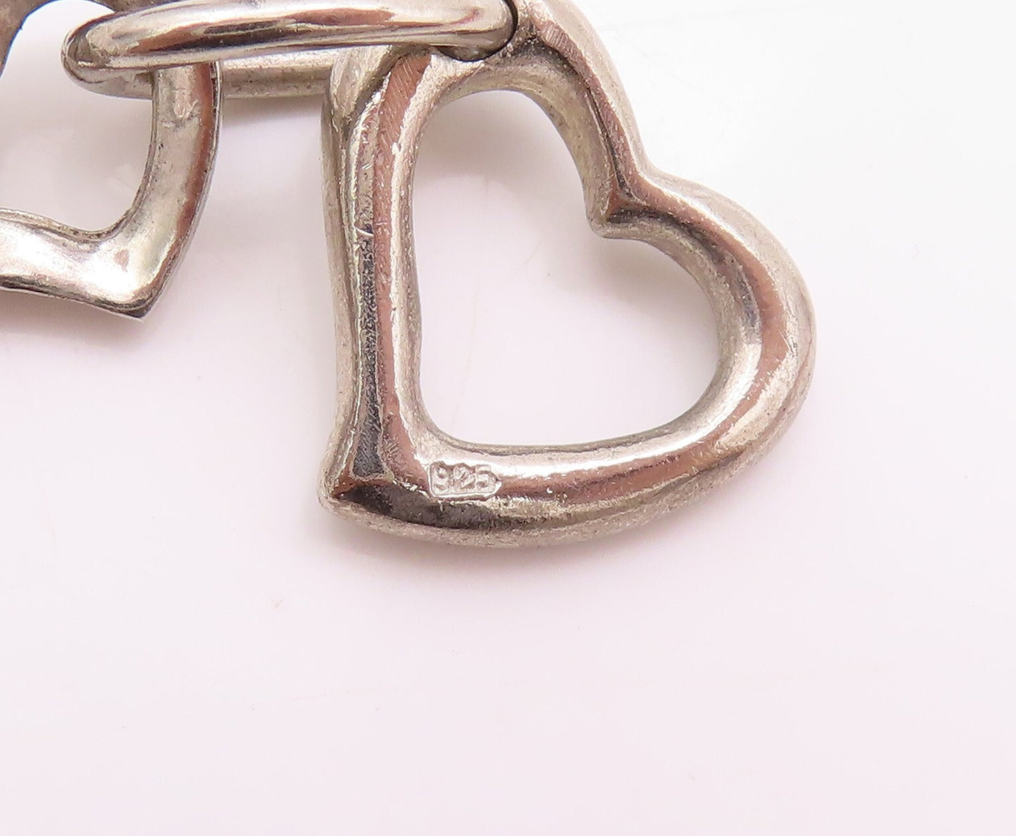 925 Sterling Silver Vintage Bracelet Rings & Cutout Hearts Linked  BT11135