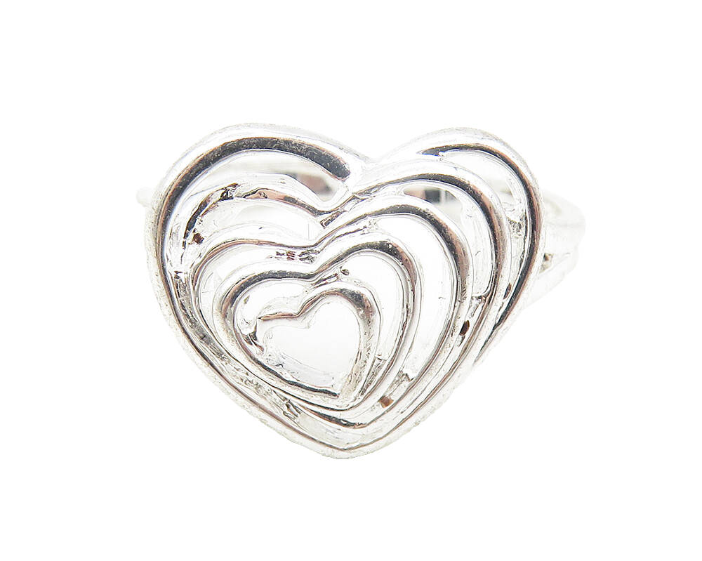 925 Sterling Silver  Shiny Graduated Love Heart Dome Band Ring Sz 8  RG10905