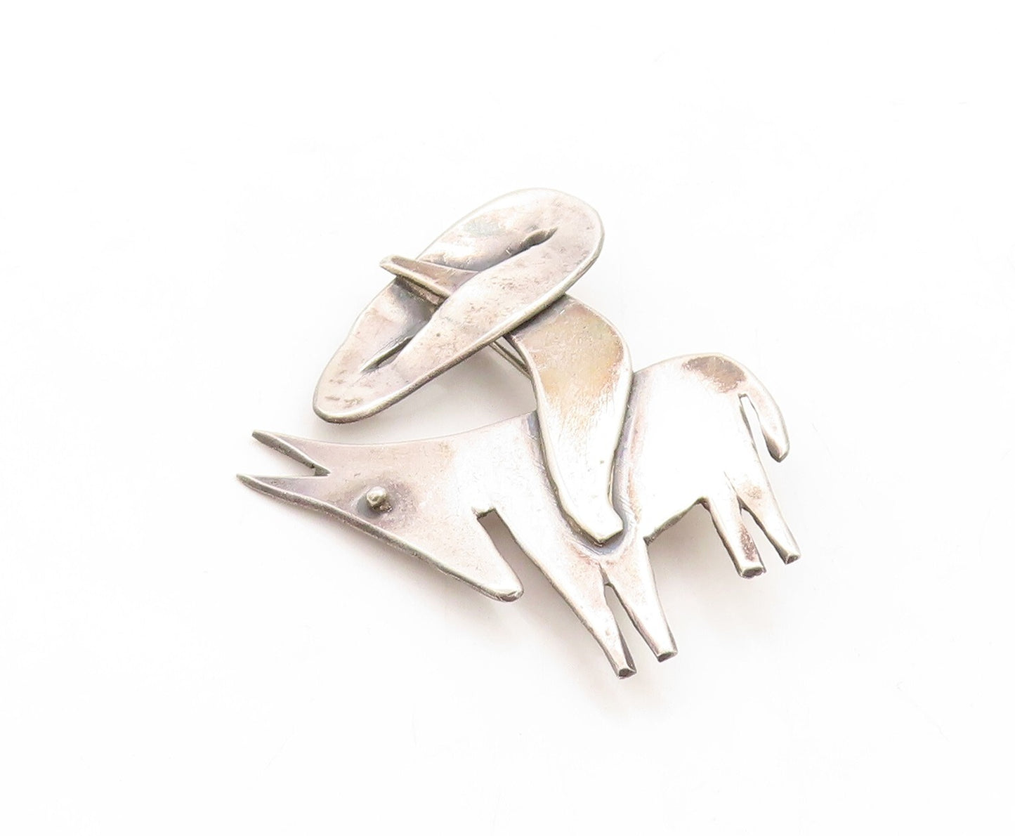 925 Sterling Silver Vintage Brooch Pin Designer Tribal Man on Donkey  BP11395