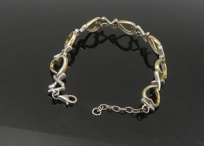 925 Sterling Silver  Vintage Two Tone Open Love Heart Chain Bracelet  BT8760