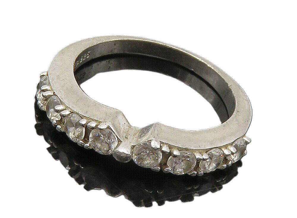 SETA 925 Sterling Silver  Vintage Cubic Zirconia Shiny Band Ring Sz 7  RG15951