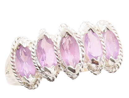 925 Sterling Silver Vintage Ring Marquise Cut Amethyst Halo CZ  Sz 7  RG31091