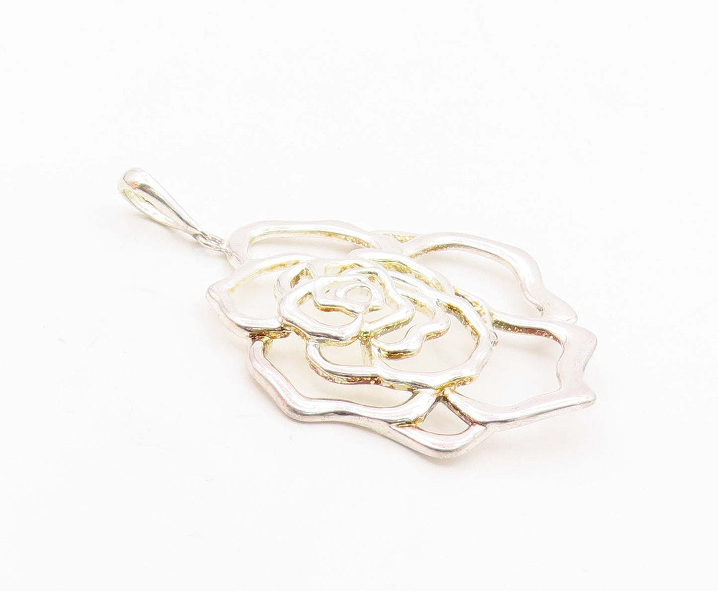 JACMEL 925 Sterling Silver  Vintage Shiny Flower Outline Pendant  PT18367