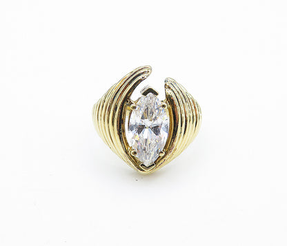 925 Sterling Silver  Cubic Zirconia Gold Plated Cocktail Ring Sz 8.5  RG6540