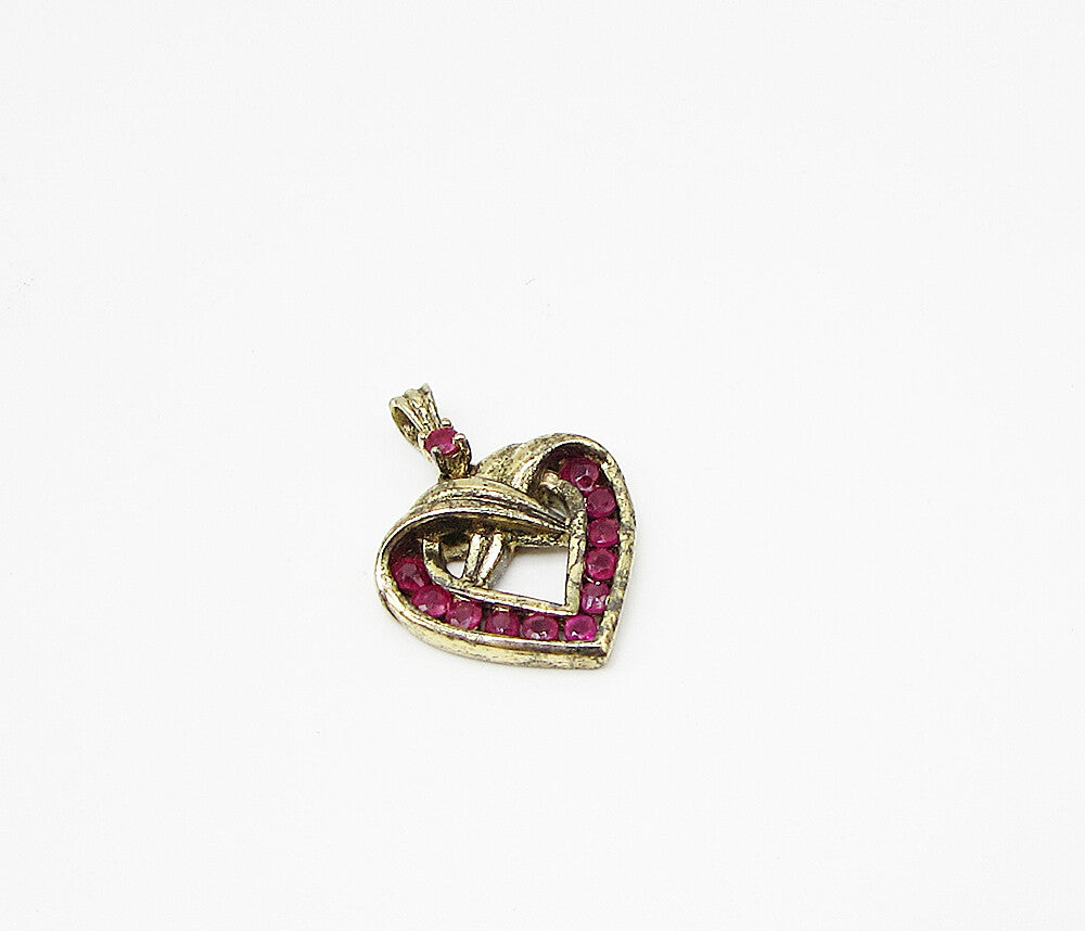 Gold Over 925 Sterling Silver Round Cut Ruby Love Heart Drop Pendant PT2170
