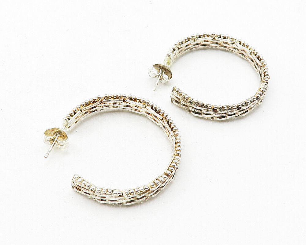 925 Sterling Silver  Vintage Shiny Weaved Detail Round JHoop Earrings  EG5575