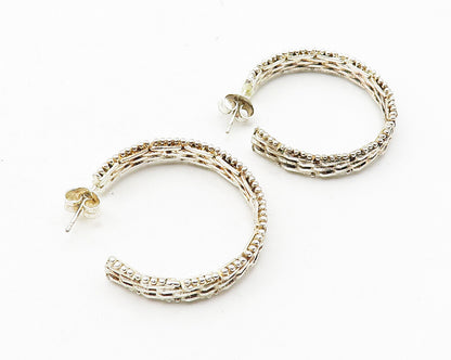 925 Sterling Silver  Vintage Shiny Weaved Detail Round JHoop Earrings  EG5575