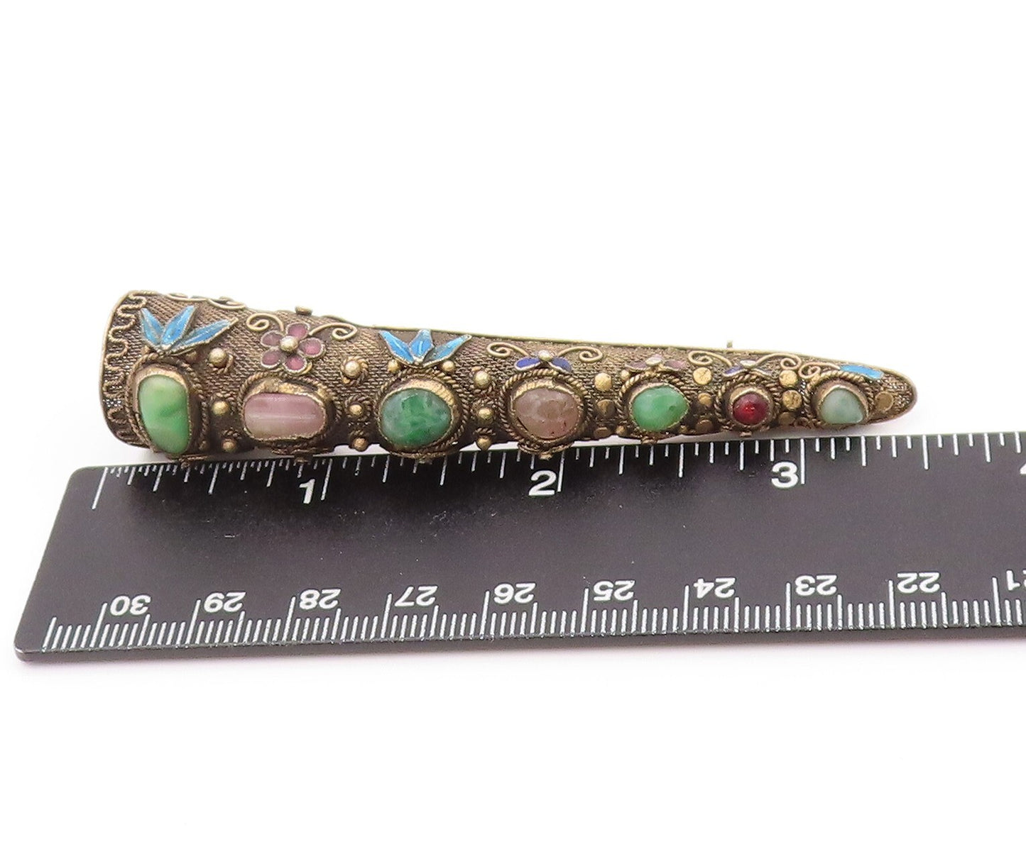 925 Sterling Silver Vintage Brooch CHINESE EXPORT Gold Plated Gemstones  BP11531